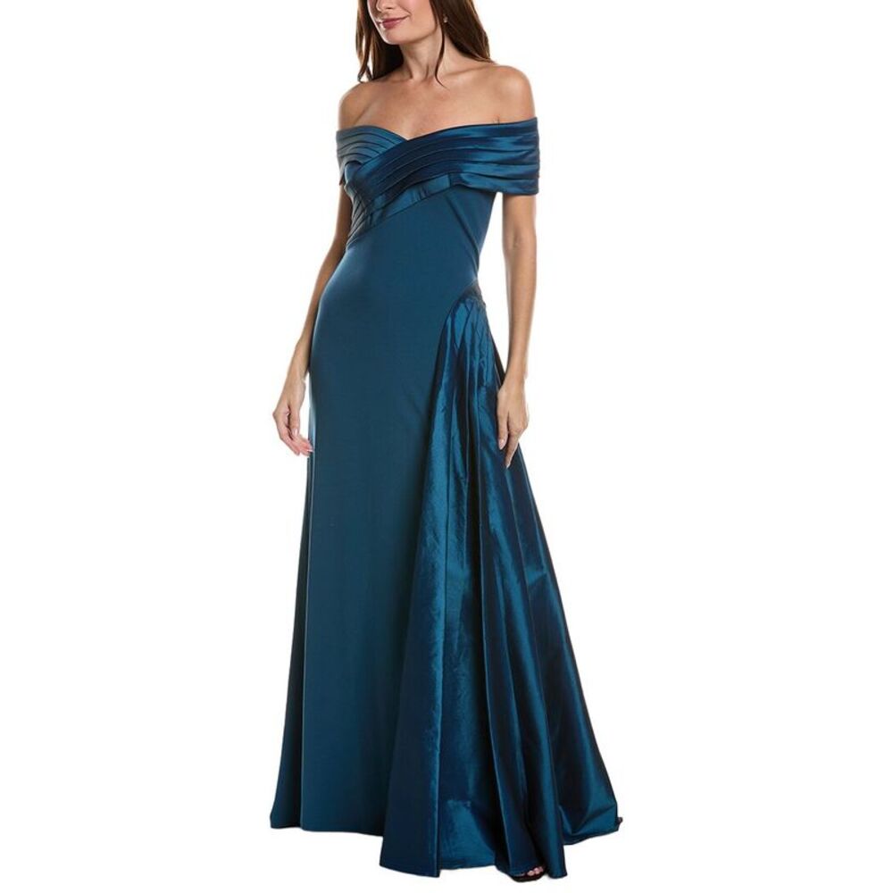 Tadashi Shoji Womens Short Sleeve Solid Maxi Dress, Blue